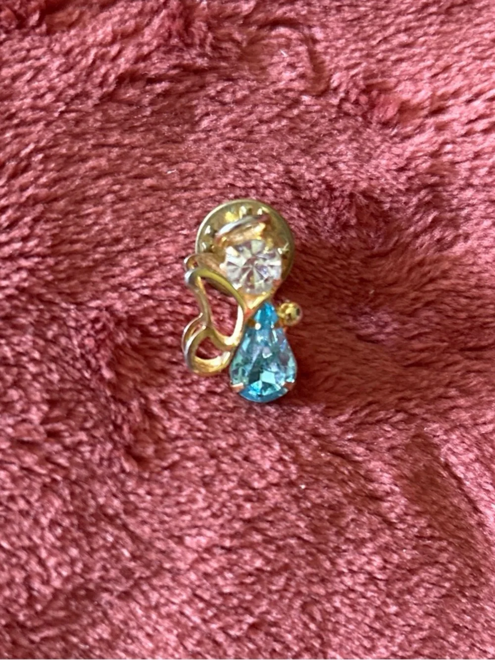 Gold-Tone Angel Pin with Blue Teardrop and Clear Crystal - Women Jewelry